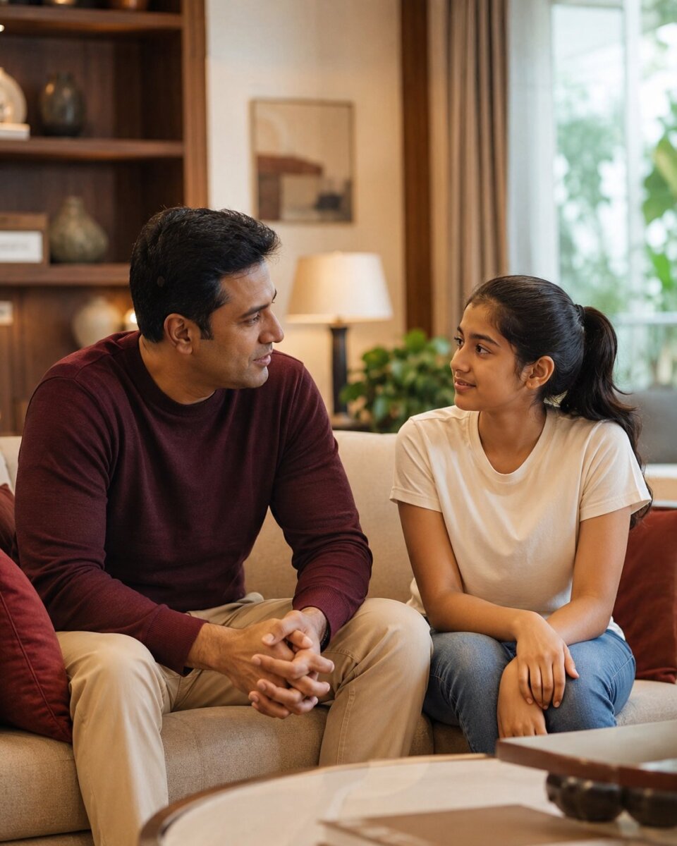 An Indian parent sharing an attentive moment with a child