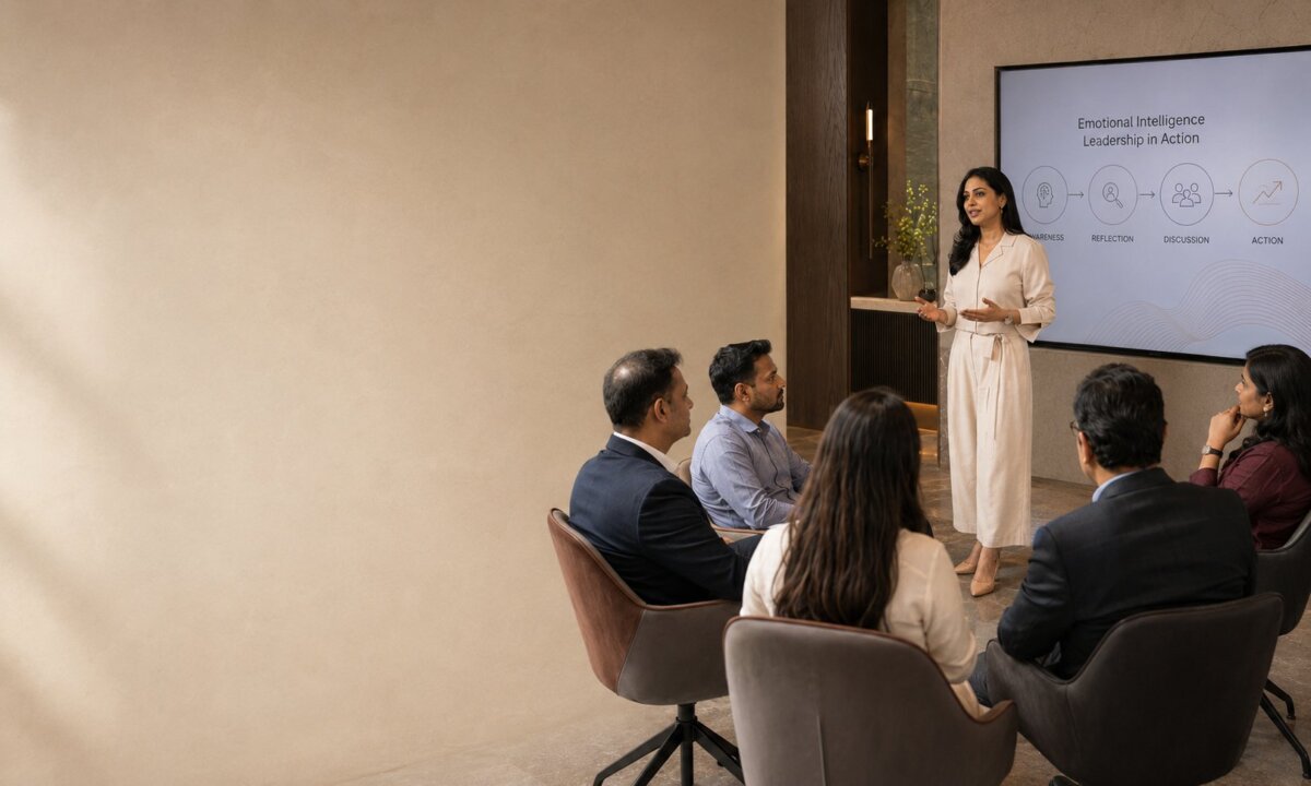 A corporate learning workshop with engaged professionals