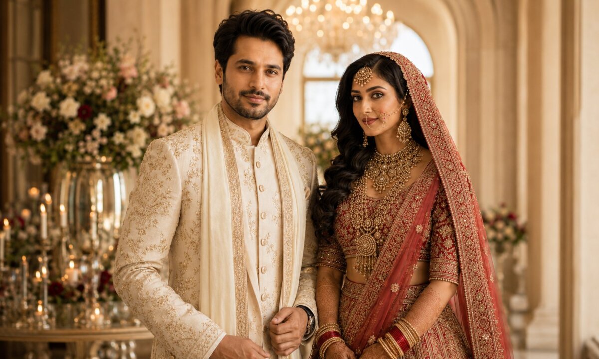 A beautifully styled Indian bride and groom together