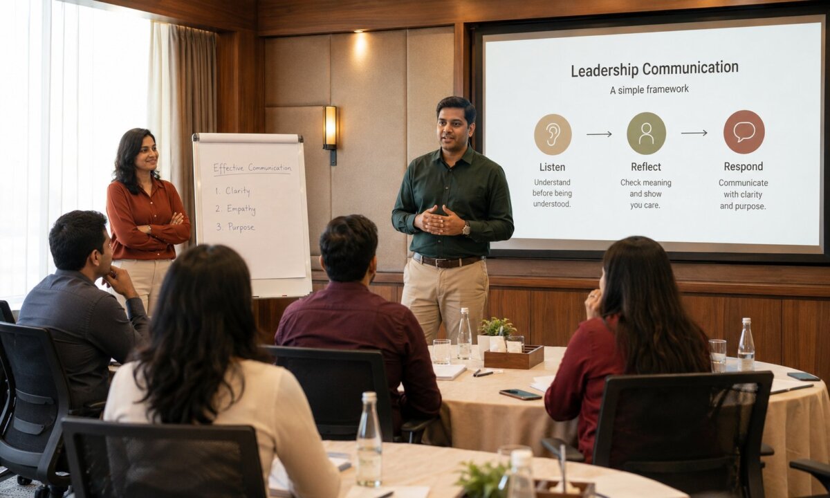 An Indian professional presenting during a workshop